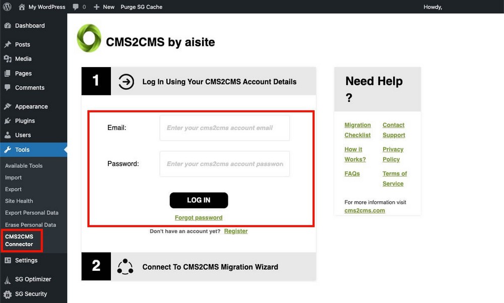 Plug-in de connexion CMS2CMS