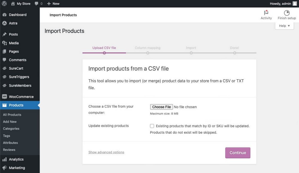Importer CSV Wix eCommerce dans WordPress