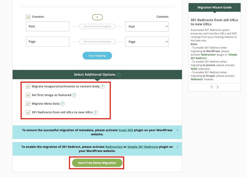 Options avancées de migration de Wix vers WordPress