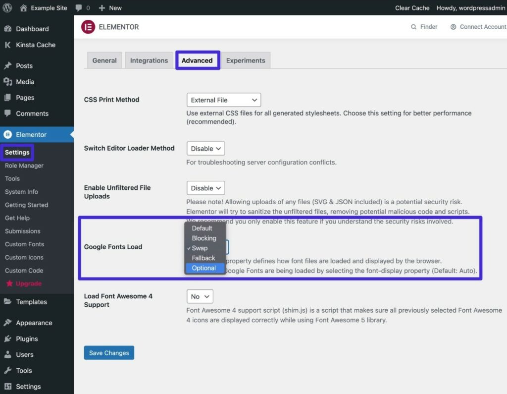 Comment définir Font-Display : Facultatif dans Elementor.