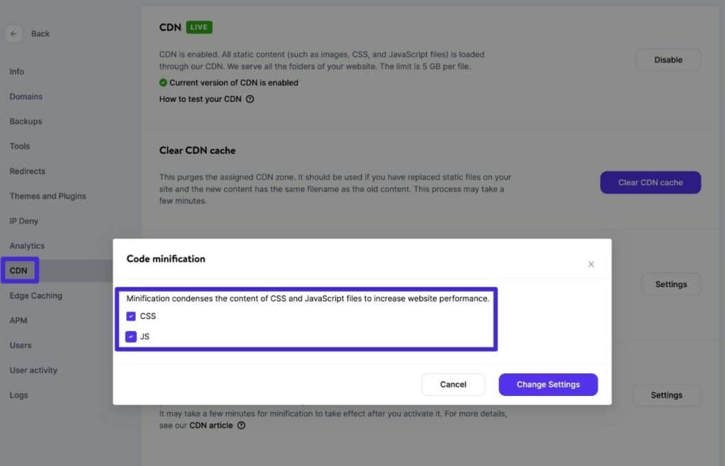 Comment activer la minification du code Kinsta.