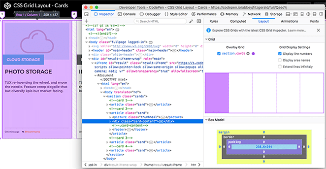 aspect după aspectul cardului volantului aspect grilă css cum să tutorial instrumente de inspector