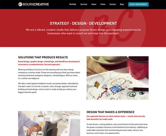 Captura de tela do site da Bourn Creative