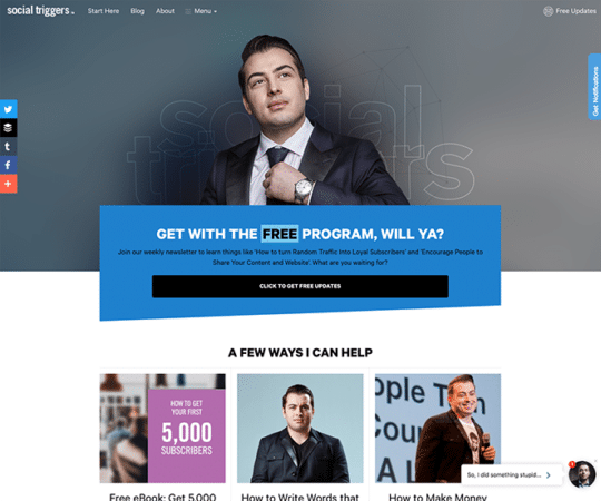 Captura de tela do site Social Triggers