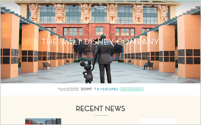 Screenshot der Website der Walt Disney Company Beispiel für berühmte WordPress-Websites