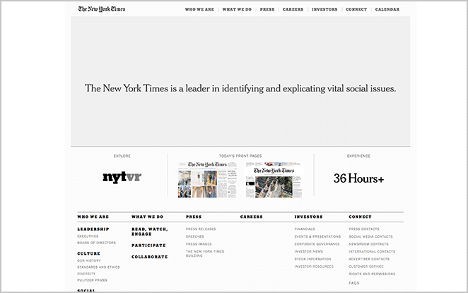 Screenshot der Website der New York Times Beispiel für berühmte WordPress-Websites