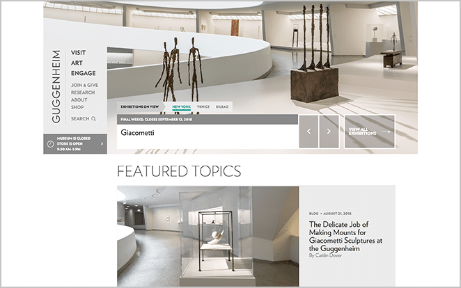 Screenshot der Guggenheim-Website berühmtes Beispiel einer WordPress-Website
