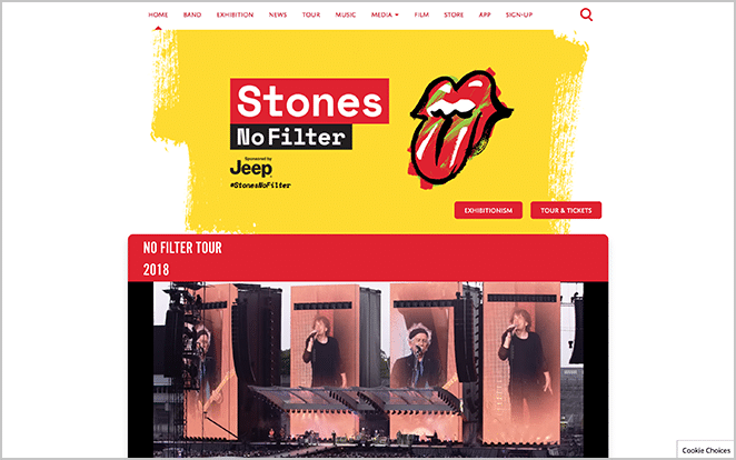 Screenshot der Rolling Stones-Website Beispiel für berühmte WordPress-Websites