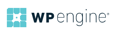 WP Engine-Wortmarke. Das blaue WP Engine-Zahnrad sitzt links neben dem Firmennamen