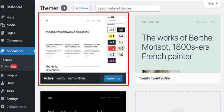 ธีม WordPress เริ่มต้น