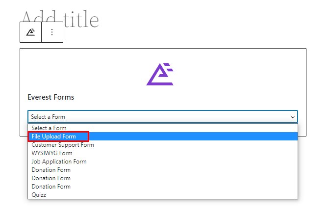 Dropdown-Formular zum Hochladen von Dateien
