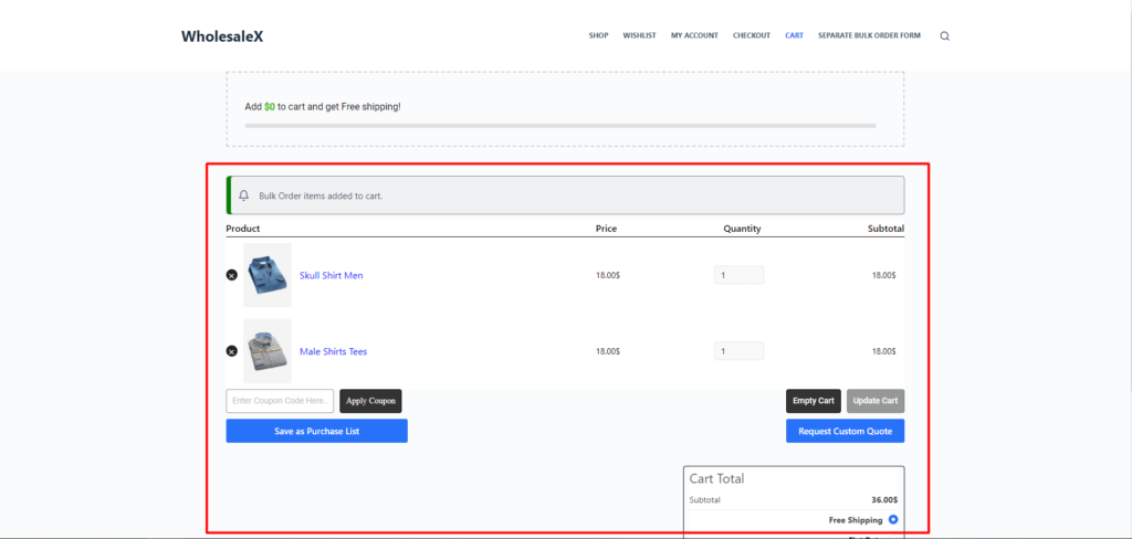 WholesaleX 8 の WooCommerce 卸売注文フォームの使用方法 WholesaleX Bulk Order Cart