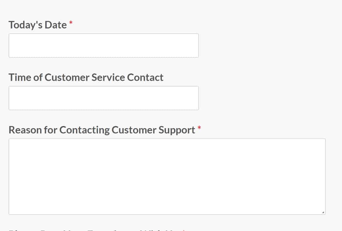 customer service evaluation basic fields