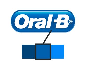 El logotipo de Oral-B con un tono de azul seleccionado