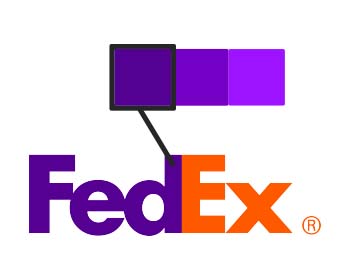 El logotipo de FedEx con un tono de púrpura seleccionado
