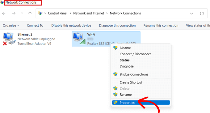 Selezionare l'opzione Proprietà dopo aver fatto clic con il tasto destro Select the Properties option after right clicking
