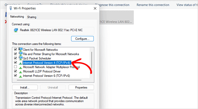 Fare doppio clic sull'opzione Versione protocollo Internet Double click the Internet Protocol Version option