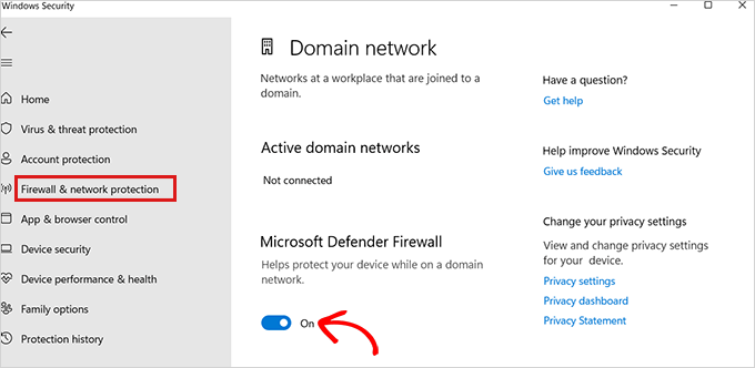 Disattiva il firewall Switch the firewall toggle off