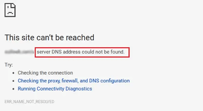 Anteprima del server DNS che non risponde errore Preview of the DNS server not responding error