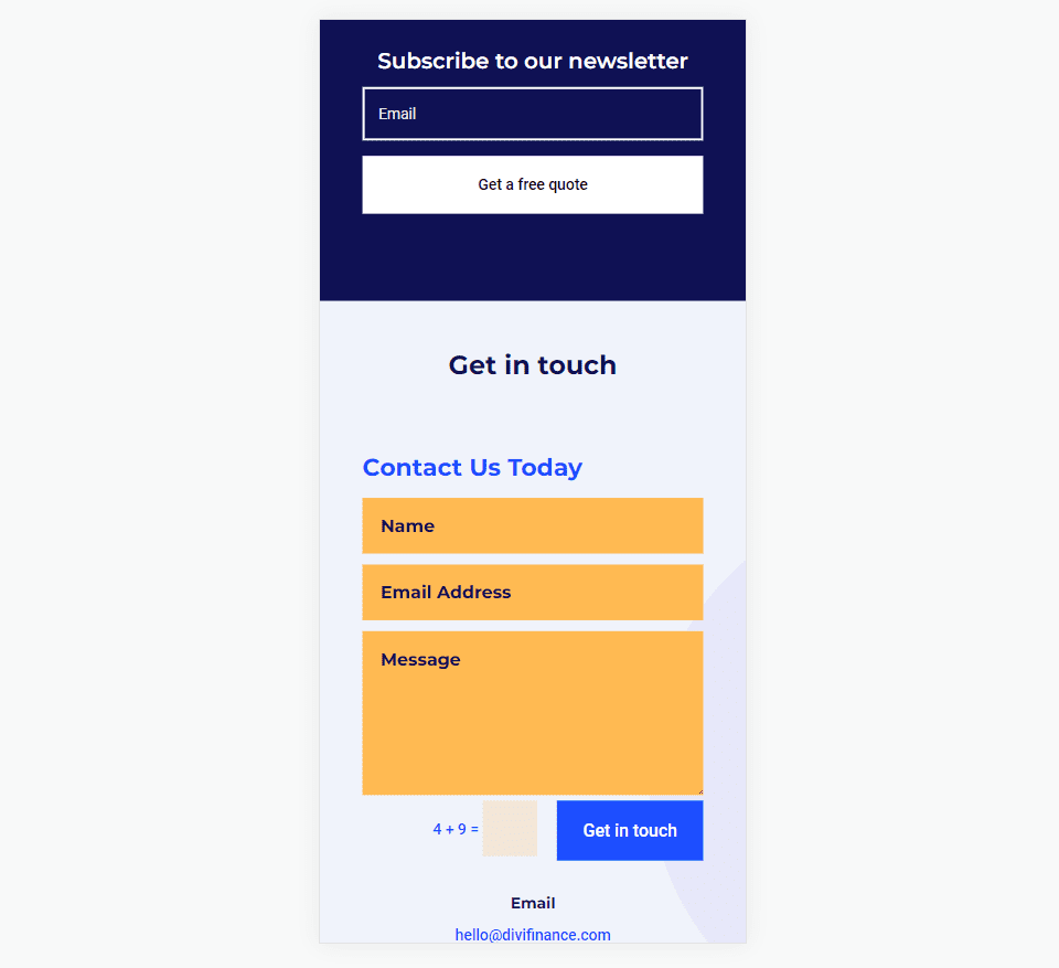 Телефон Divi Нижний колонтитул контактной формы Пример 1