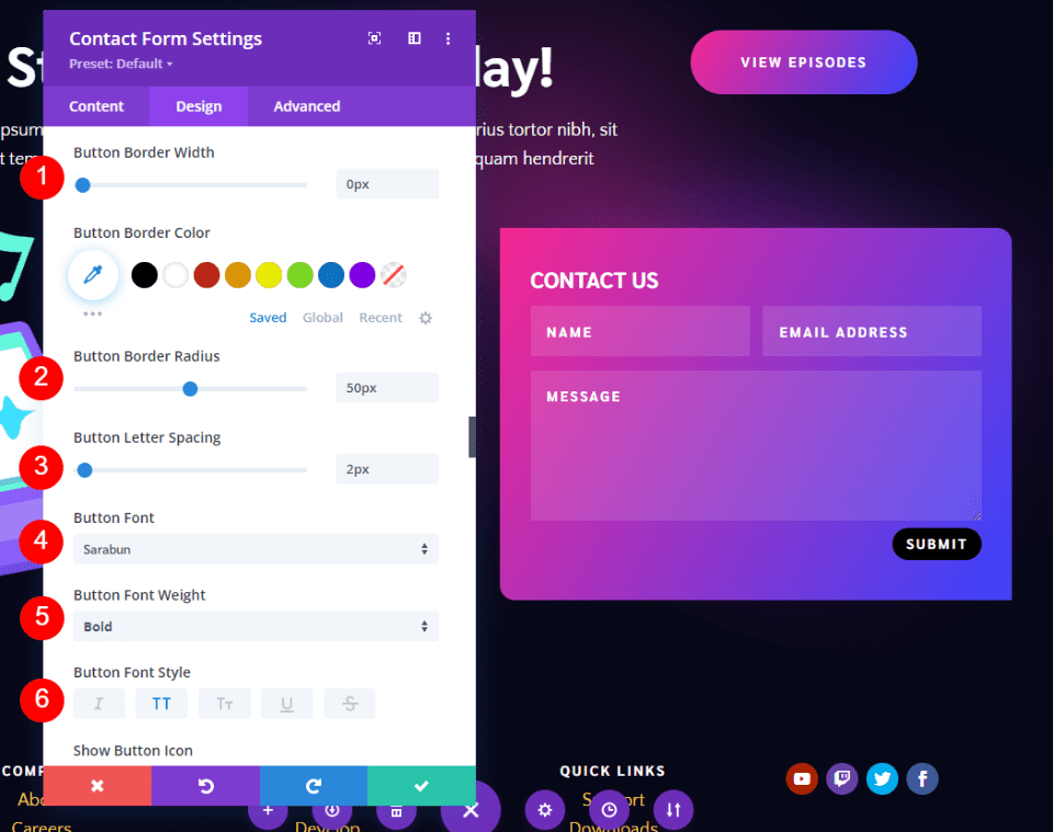 Пример второй контактной формы нижнего колонтитула Divi