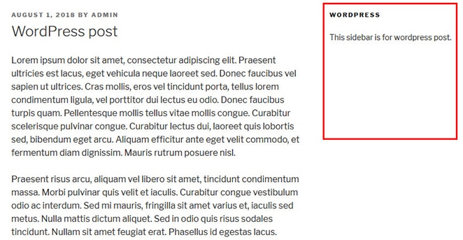 vista previa de wordpress de publicación en vivo con barra lateral diferente