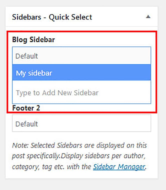 barras laterales de blog de selección rápida para publicaciones y páginas para obtener diferentes barras laterales de wordpress