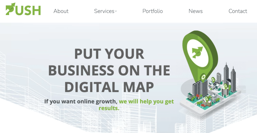 Screenshot dal sito Web di PUSH Design Group
