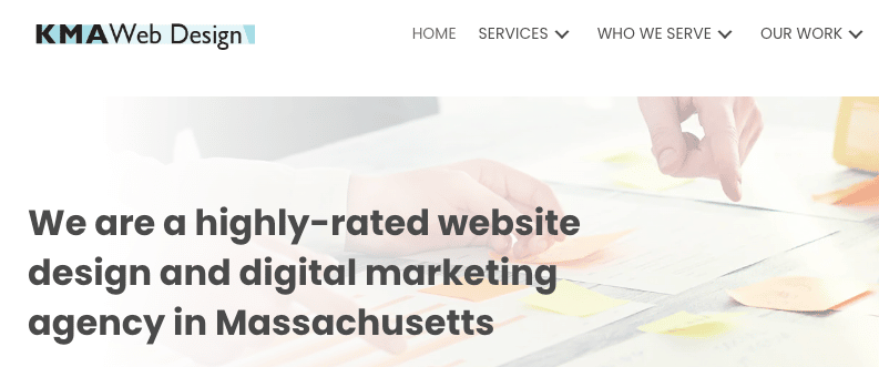 Screenshot dal sito web di KMA Web Design