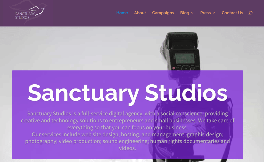 Screenshot dal sito web di Sanctuary Studios