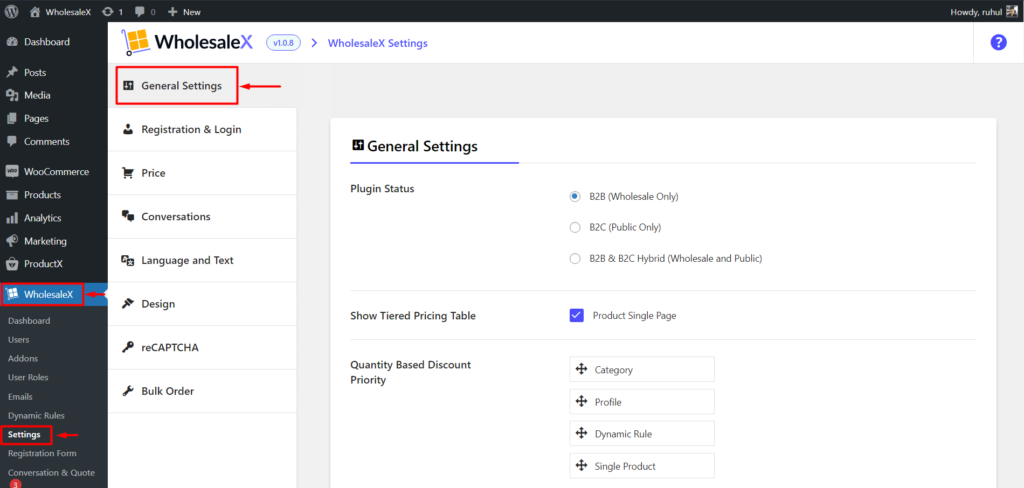 Come creare un negozio privato WooCommerce per B2B/vendita all'ingrosso in 1 clic 3 WholesaleX General Settings