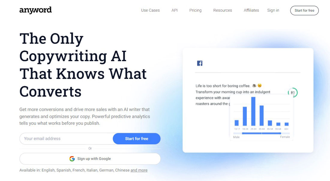 Anyword - การเขียนคำโฆษณา AI, ผู้ช่วยเขียน AI และตัวสร้างข้อความ