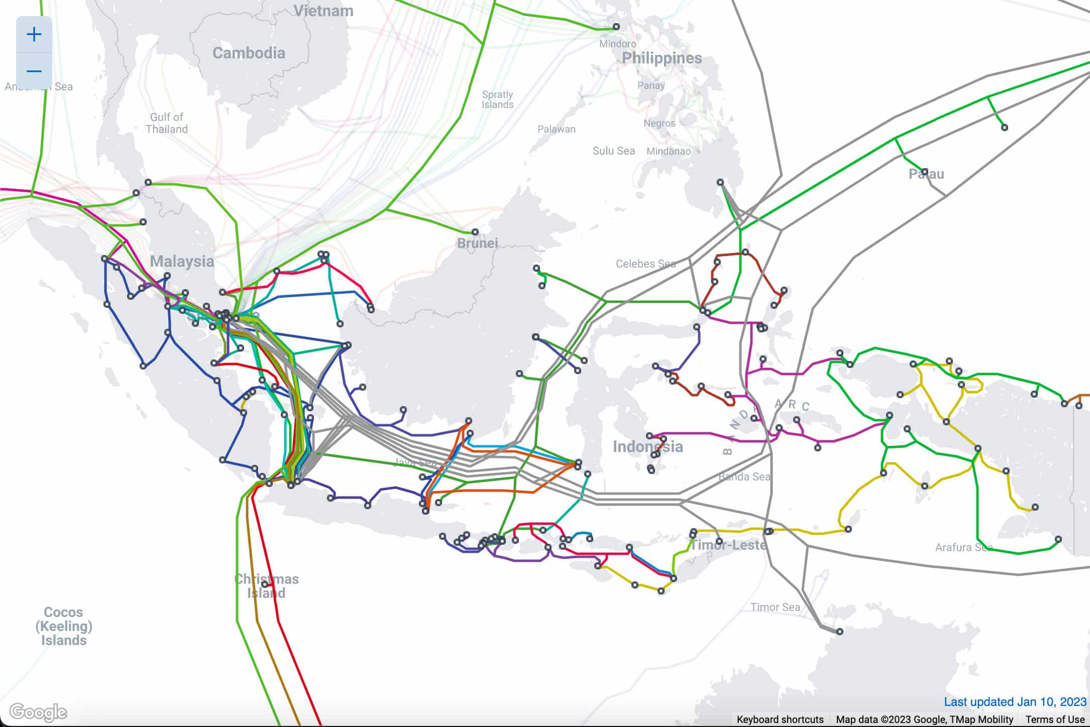 Carte des câbles de l'Indonésie