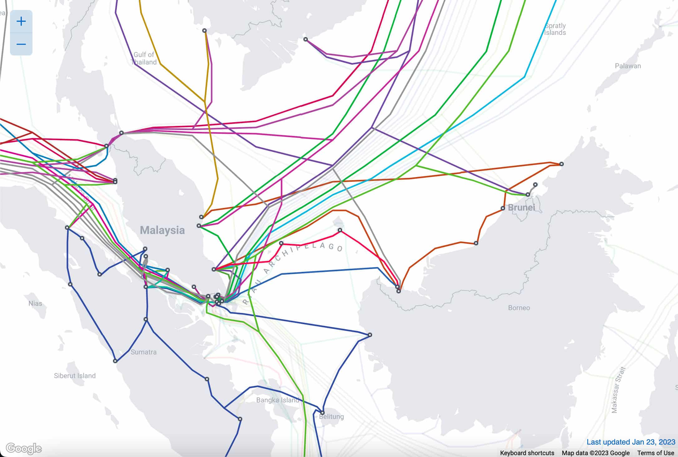 Une carte des câbles sous-marins reliant la Malaisie