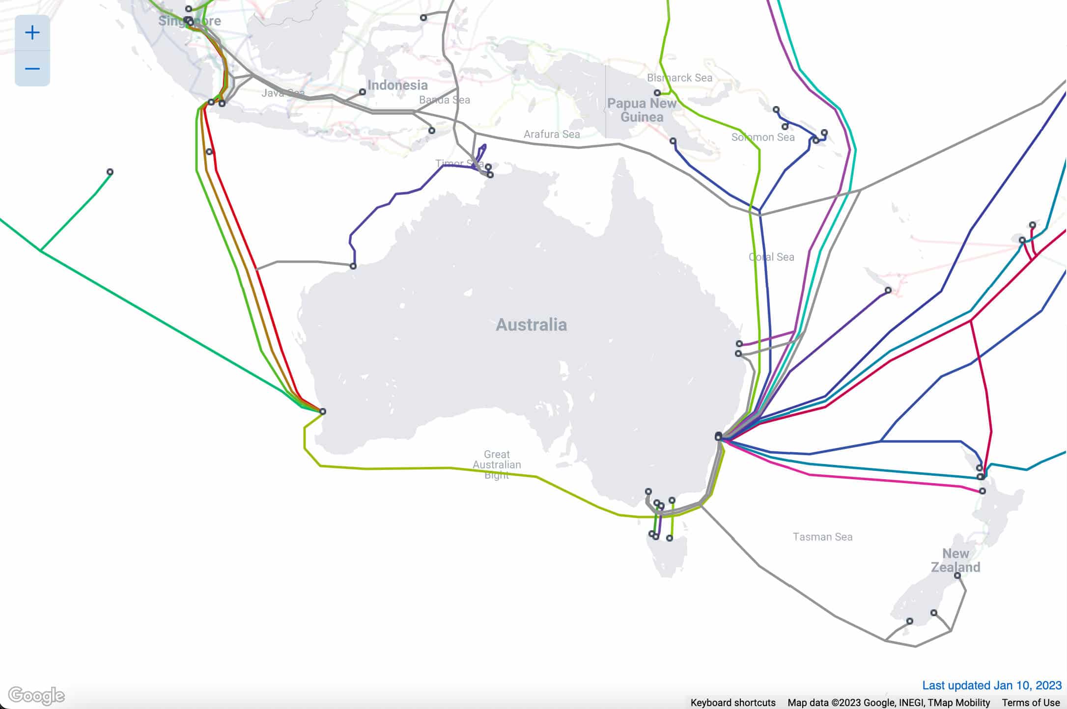 Une carte des câbles sous-marins reliant l'Australie