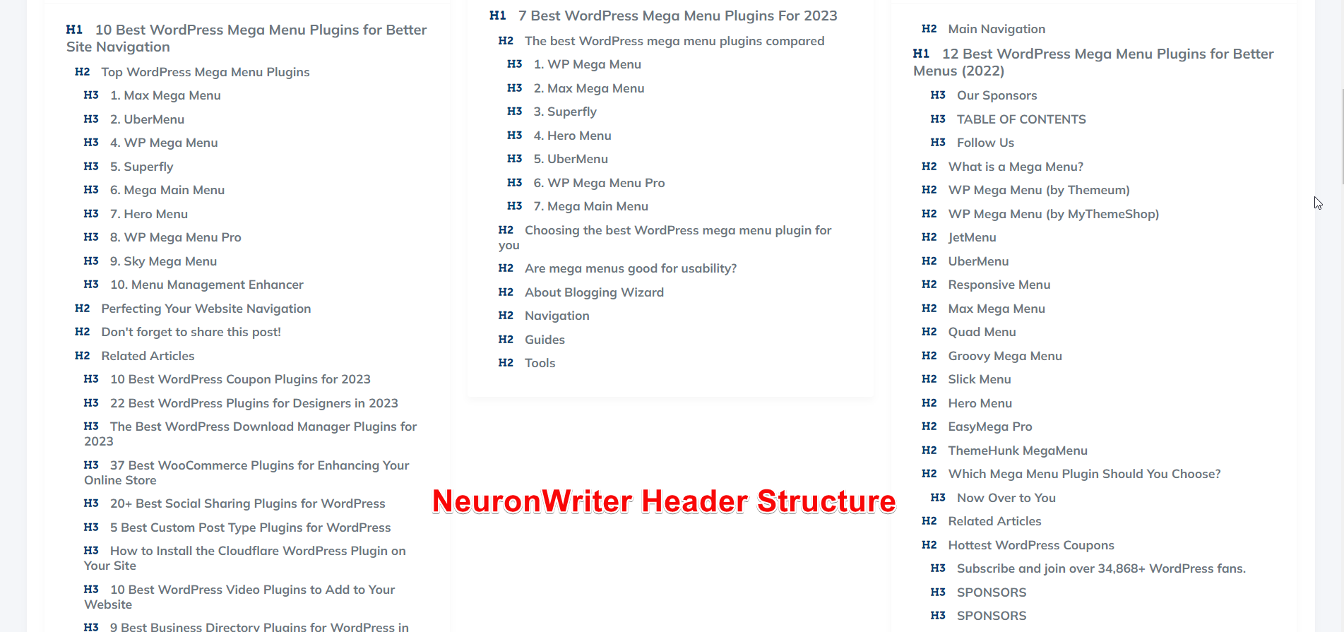 بنية رأس محتوى NeuronWriter