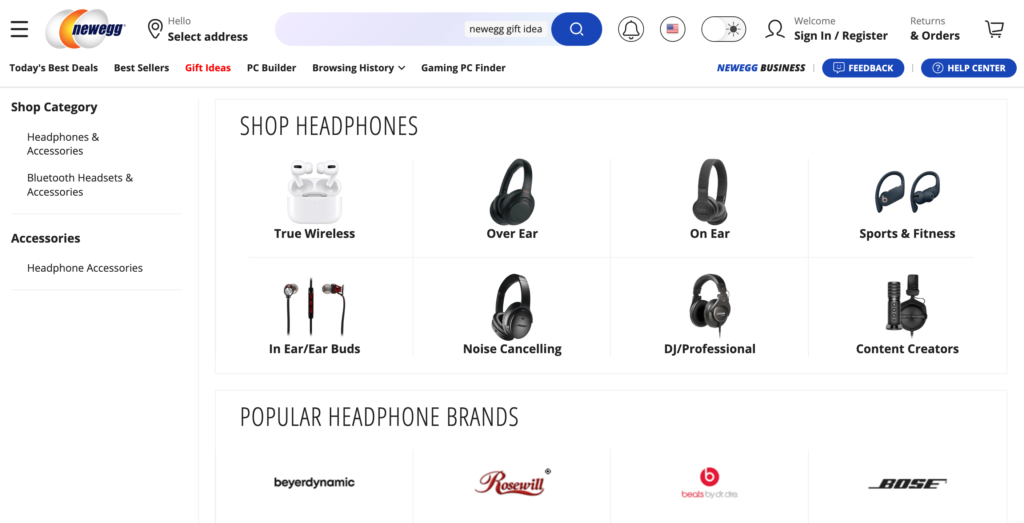 Une boutique en ligne vendant des écouteurs