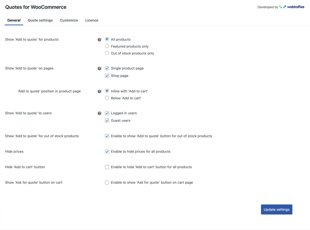 WooCommerce 報價插件常規設置