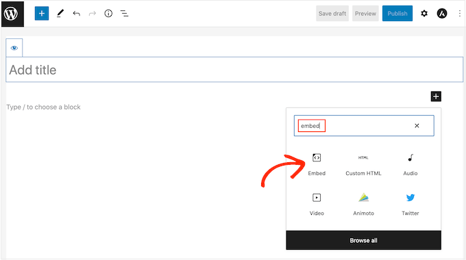 WordPress 페이지 또는 게시물에 Embed 블록 추가 Adding the Embed block to a WordPress page or post