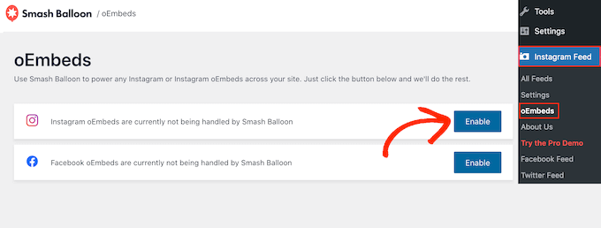 Instagram 및 Facebook용 oEmbed 기능 활성화 Enabling the oEmbed feature for Instagram and Facebook