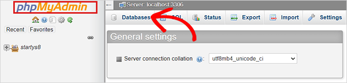 クリックデータベースタブ Click the Database tab from the navigation menu