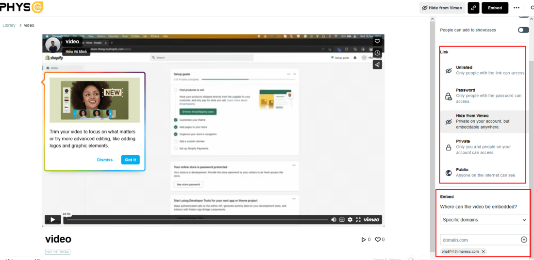 Cómo administrar la configuración de privacidad de Vimeo y agregar un miembro del equipo 75 vimeo privacy settings