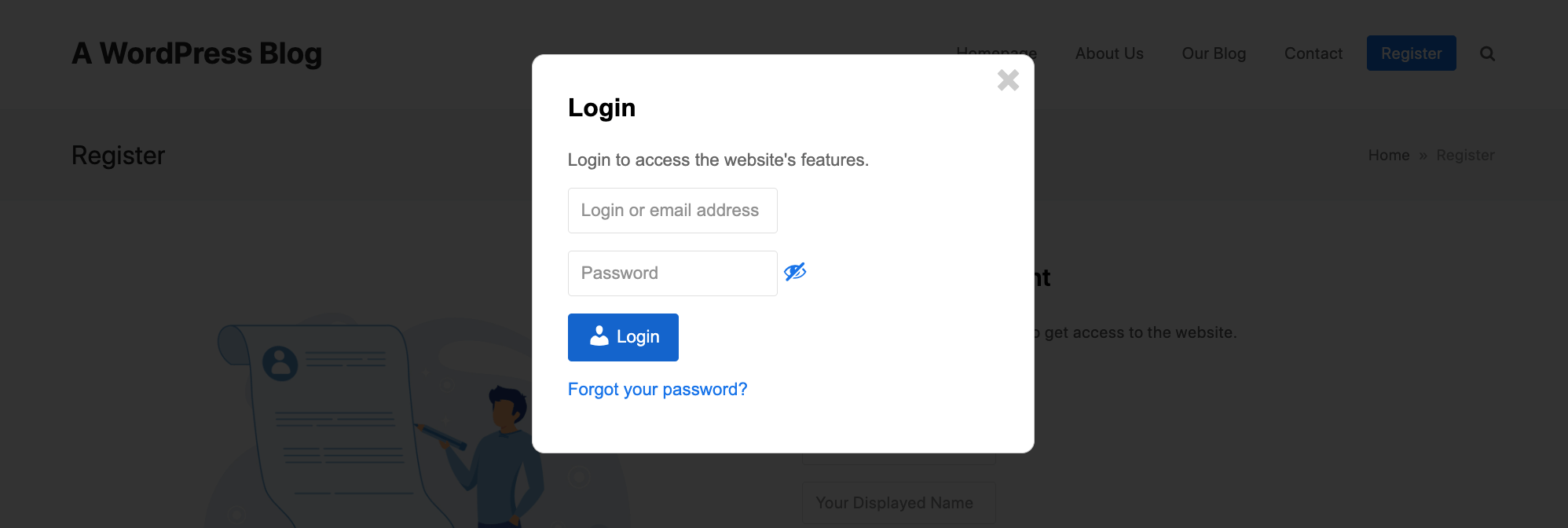 CM Registration Pro：登录弹出窗口