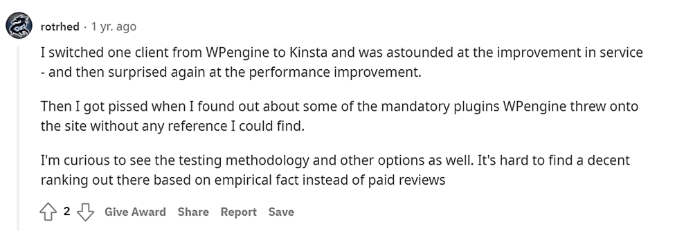 Reddit 对 Kinsta 的看法