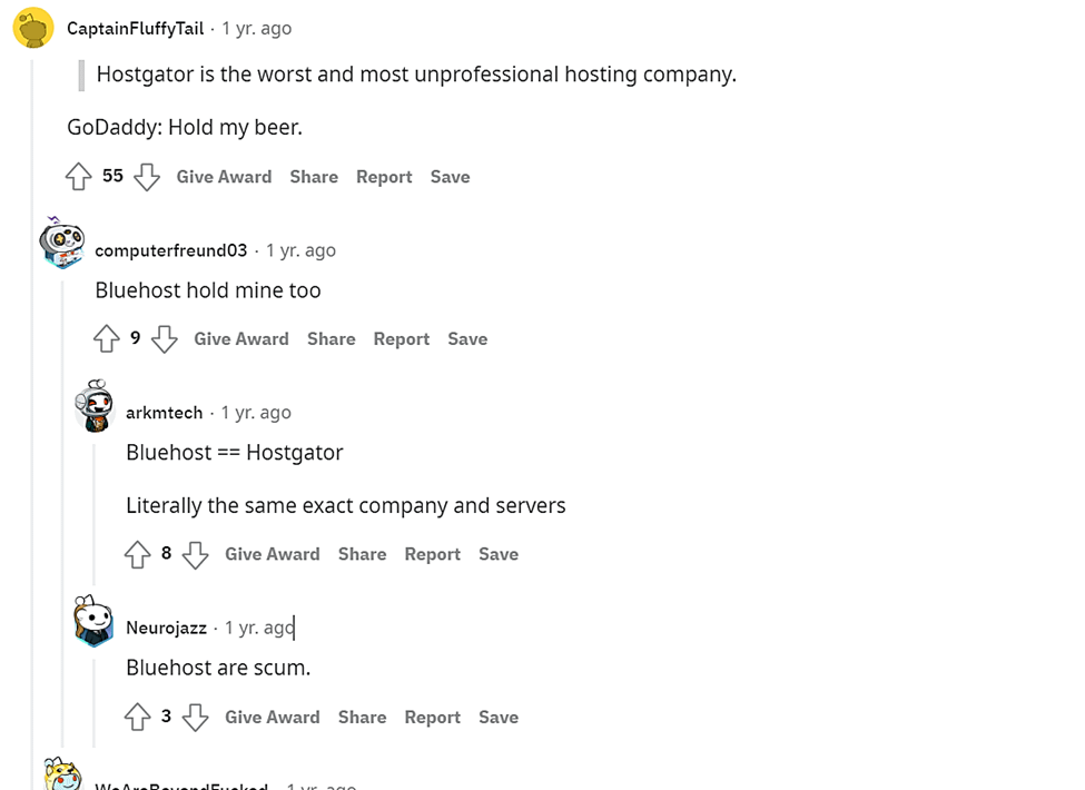 来自 Reddit 的 GoDaddy 意见