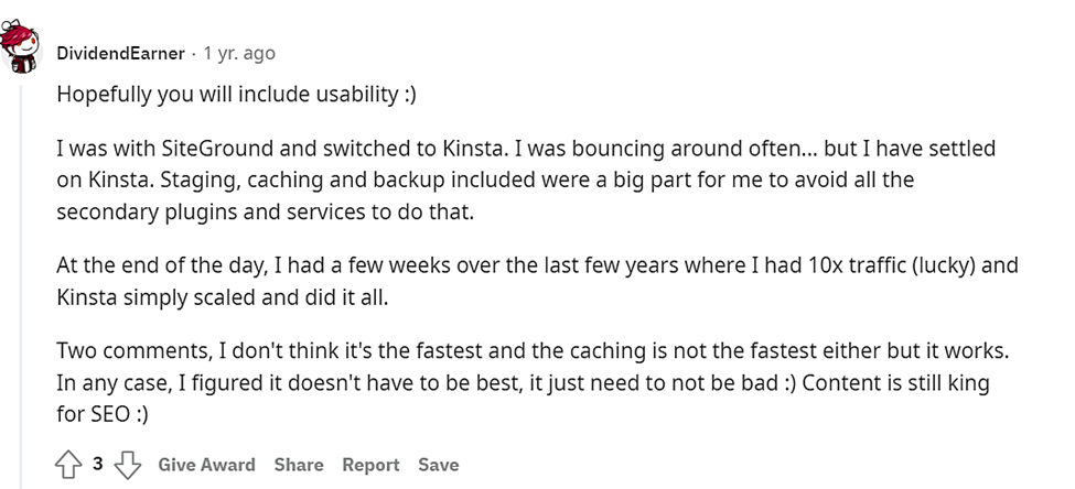 Reddit 对 Kinsta 的看法