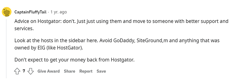 来自 Reddit 的 HostGator 意见