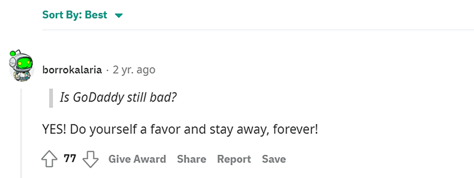 来自 Reddit 的 GoDaddy 意见