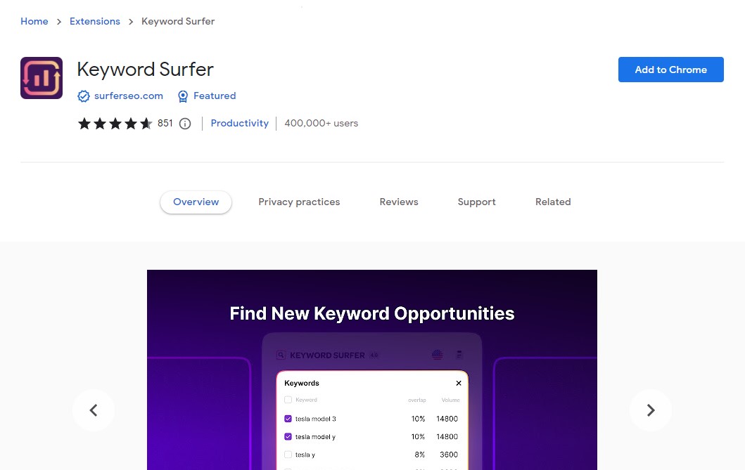 Navegador de palavras-chave - SEO Chrome Extension