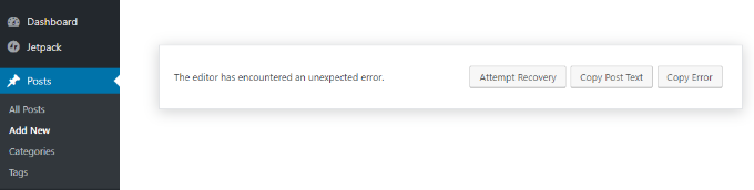 블록 편집기 충돌 Block editor crashed